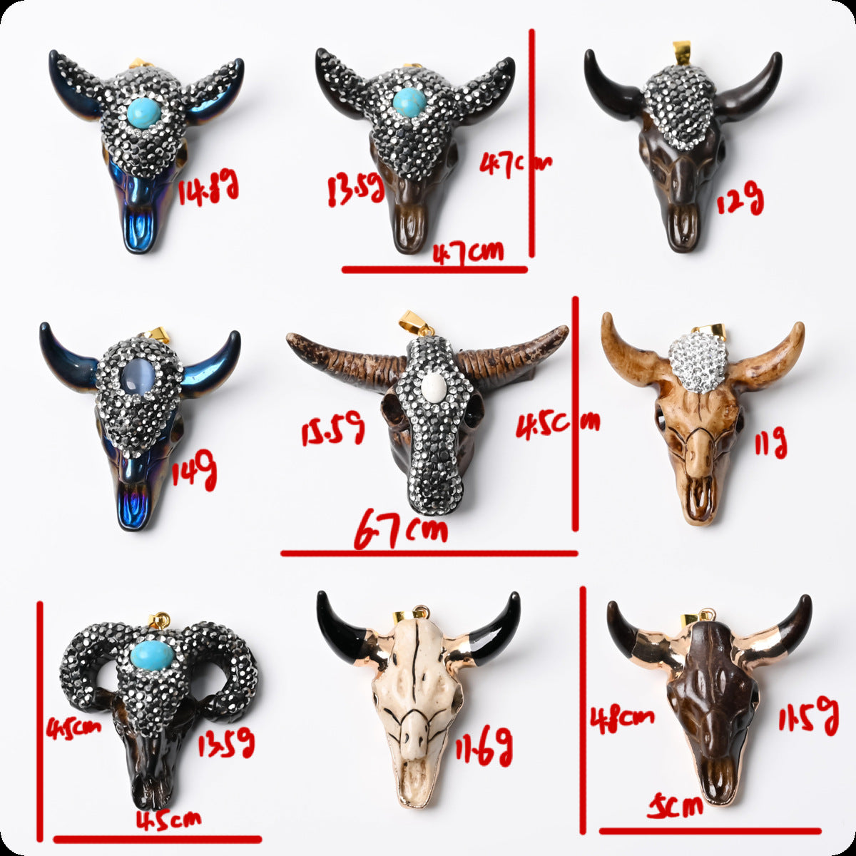Wholesale Natural stone resin bull head shaped diamond necklace accessories DIY